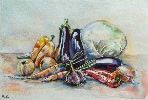 Овощи акварелью