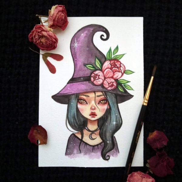 Ведьмочка акварель