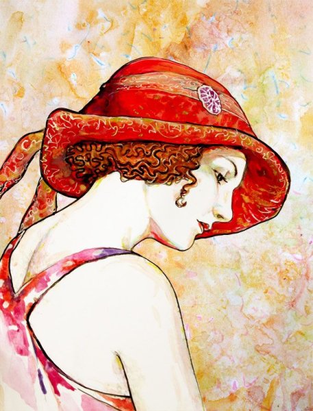 Девушка в шляпке рисунок