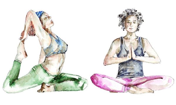 Девушка йога акварель