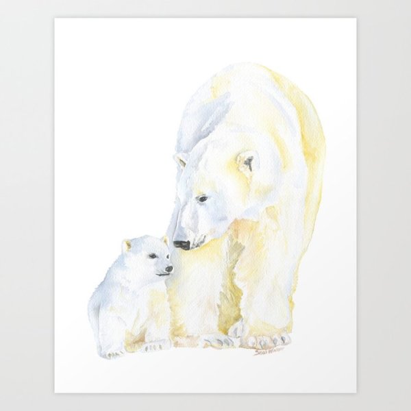 Белый медведь акварель