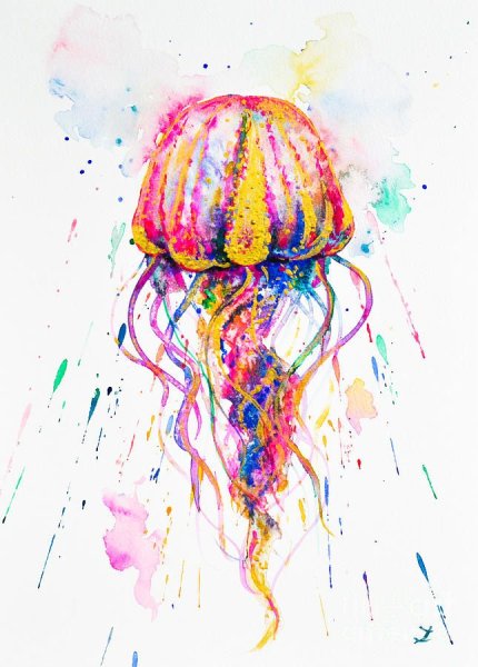 Медуза акварелью