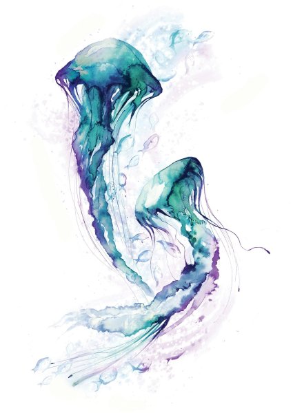 Рисование акварелью медуза