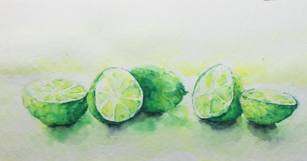Лимон акварелью
