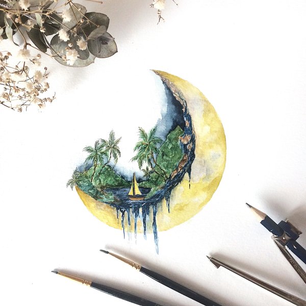 Полумесяц акварель