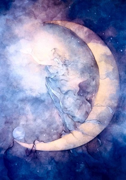 Месяц акварелью рисунок