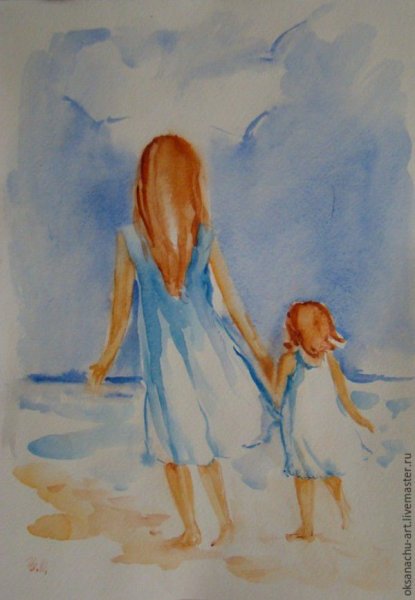 Мать и ребенок акварель