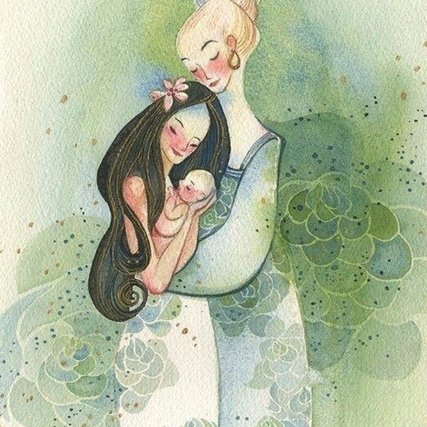 Мать и ребенок акварель