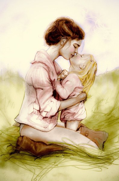 Мать и ребенок акварель