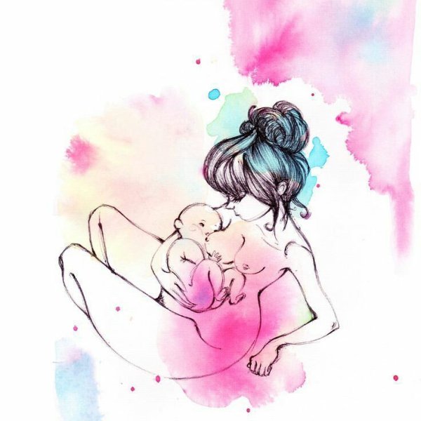 Беременная рисунок акварелью