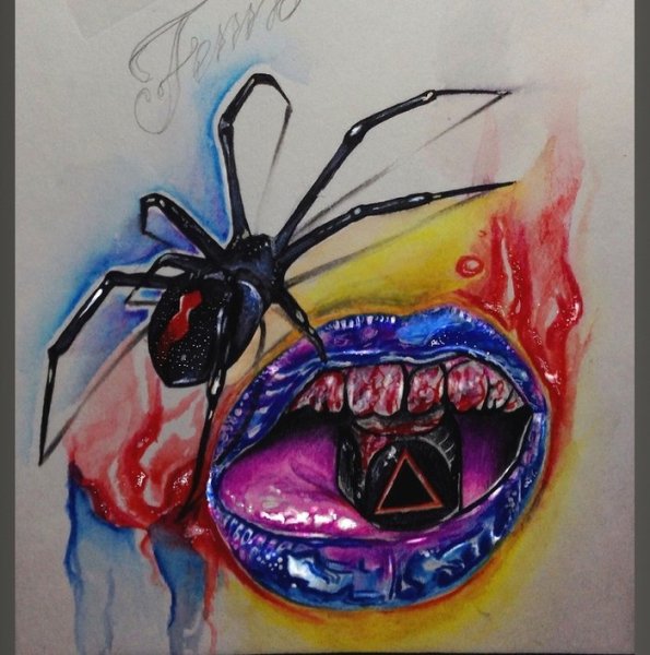 Тату паук акварель