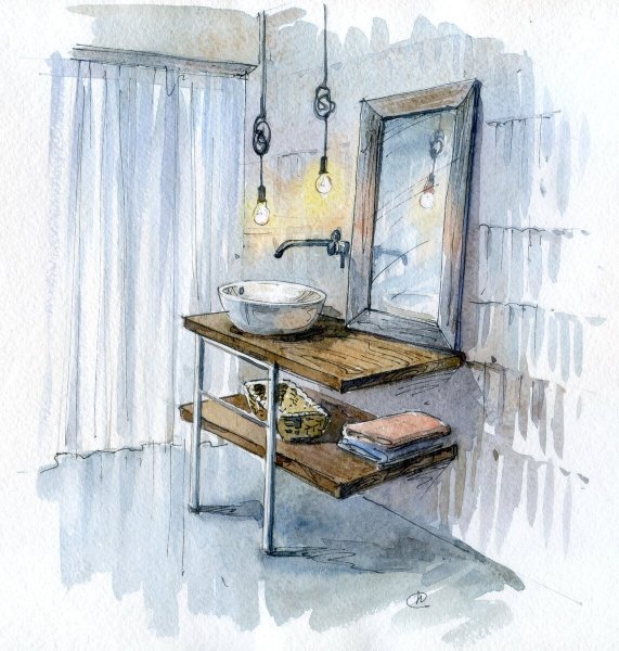 Интерьер акварелью