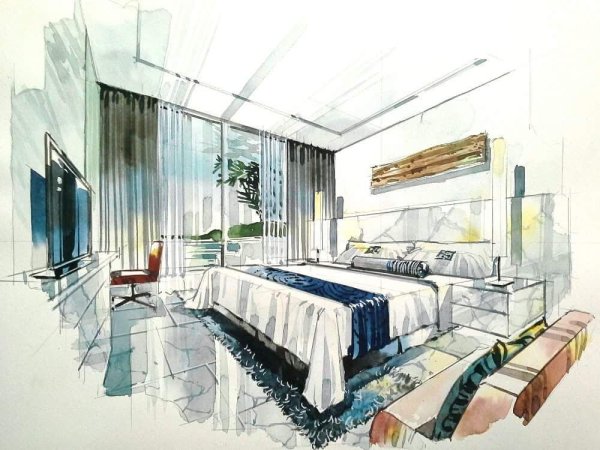 Интерьер акварелью