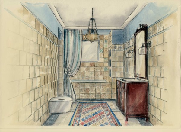 Интерьер акварелью