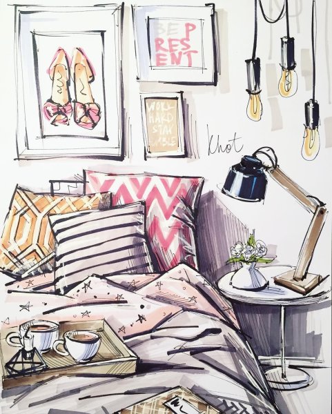 Скетч комнаты маркерами