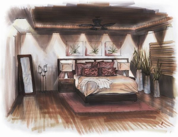 Интерьерные скетчи спальни