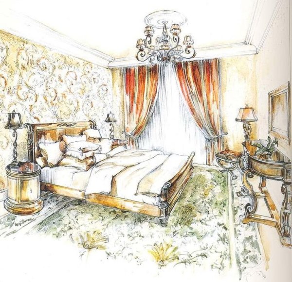 Интерьер в стиле Модерн скетч