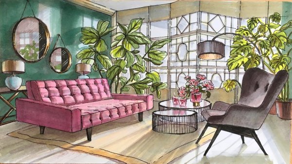 Эскиз интерьера в цвете