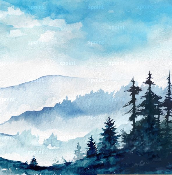 Лес и горы акварелью