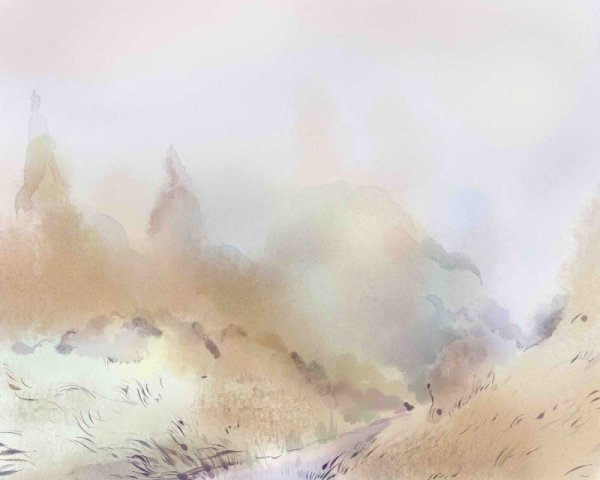 Горы в тумане акварель
