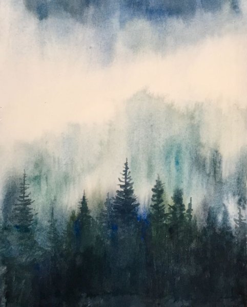 Темный лес акварелью