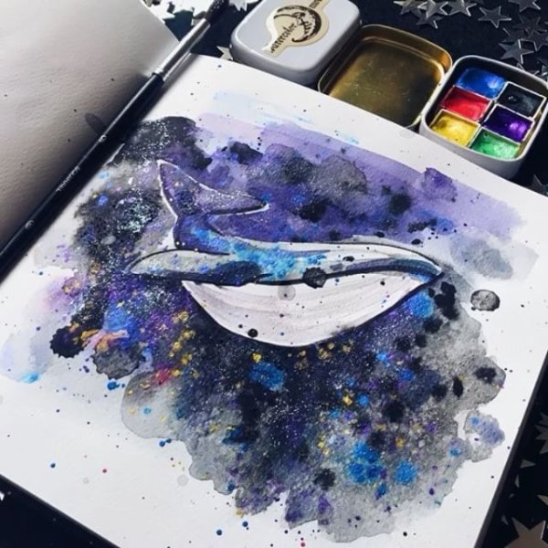 Рисунок перламутровой акварелью