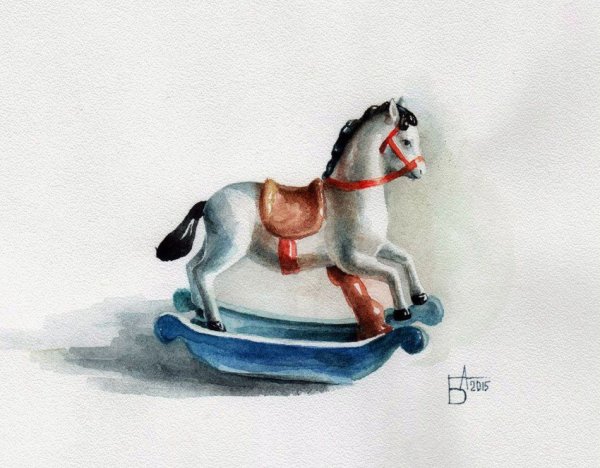 Лошадка качалка акварель