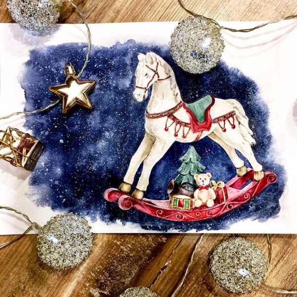 Новогодние игрушки акварель