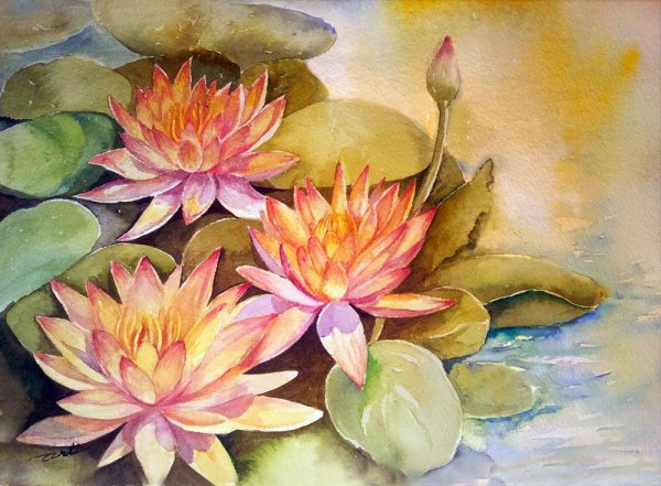 Кувшинки гуашью