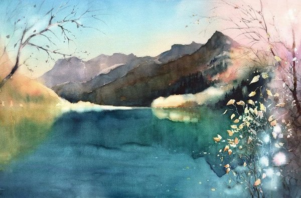 Пейзаж акварелью