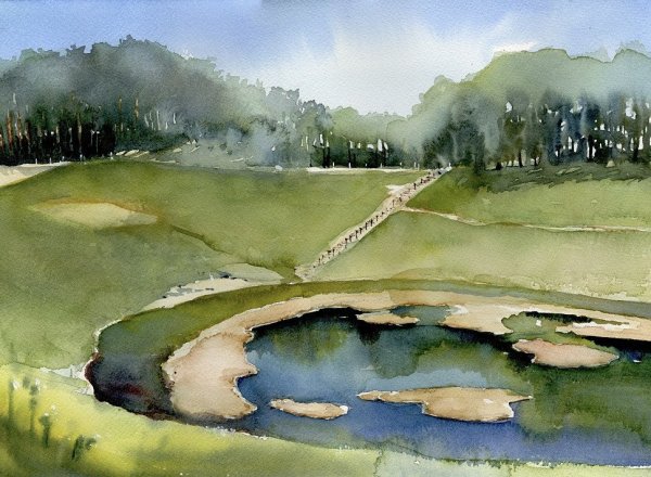 Этюд озеро акварелью