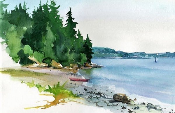 Речка акварелью