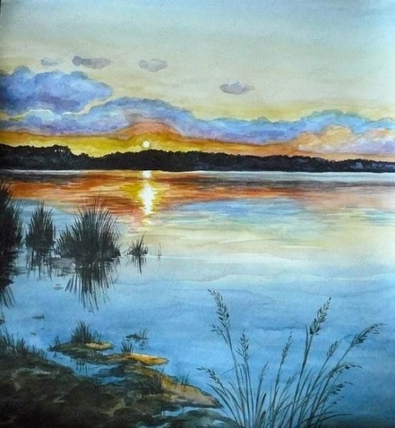 Озеро акварелью