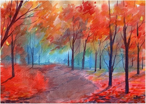 Осенний пейзаж гуашью