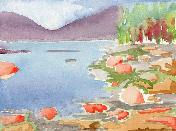 Южная Осетия озеро акварель