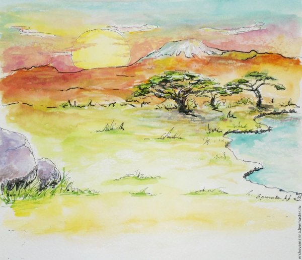 Африканские пейзажи акварелью