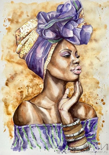 Негритянка акварелью