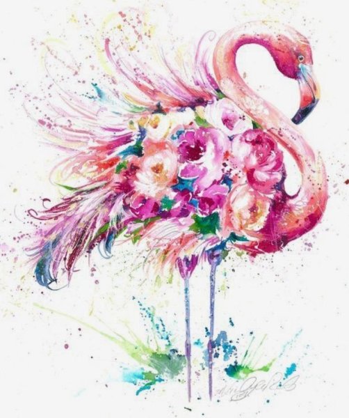 Розовый Фламинго акварель
