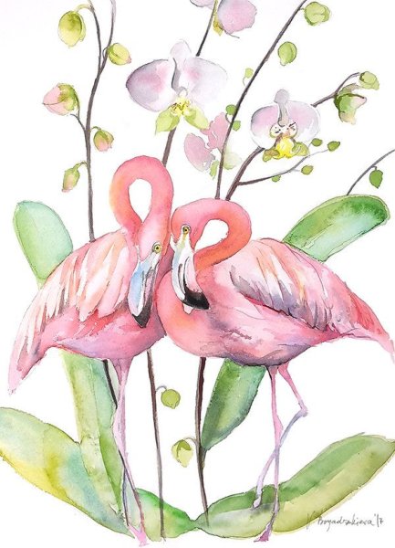 Акварельный принт Фламинго