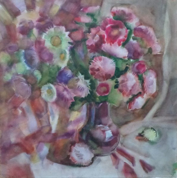 Астры акварелью по сырому