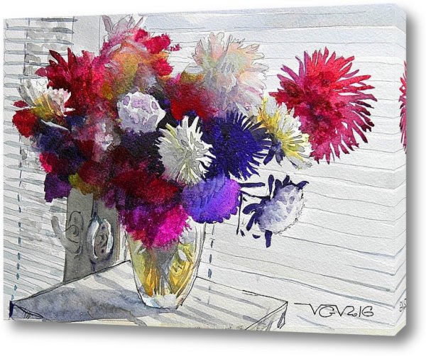 Букет астр акварелью