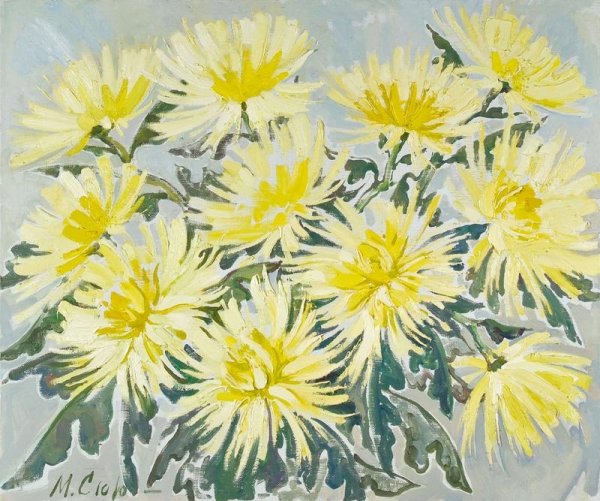 Цветы акварелью хризантемы