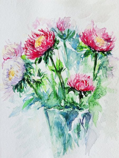 Рисование астры акварелью