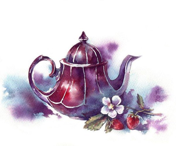 Чайник чая акварель