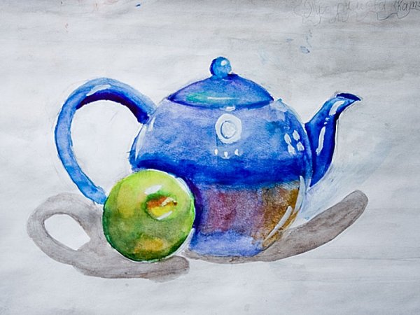 Натюрморт с чайником акварель