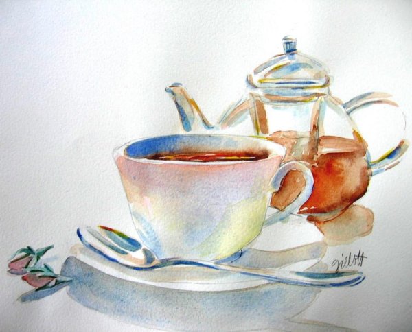 Чаепитие акварель