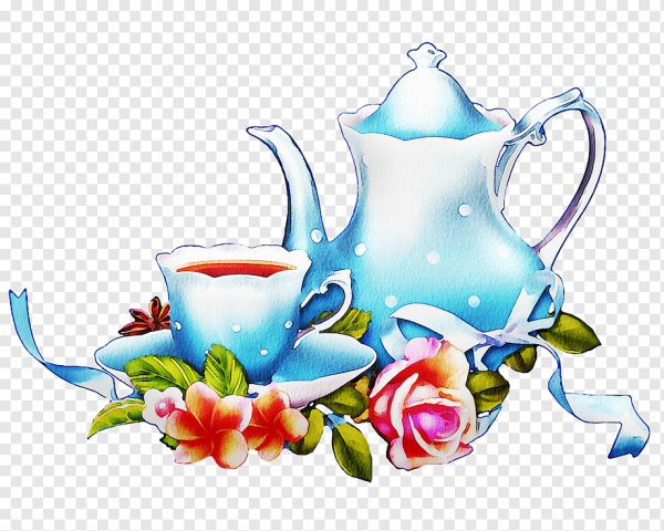 Чайник с кружками акварель