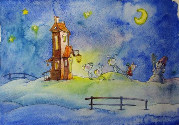 Рождество гуашью