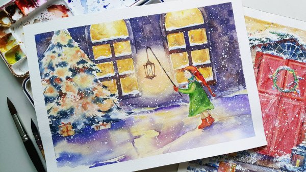 Рождество акварель