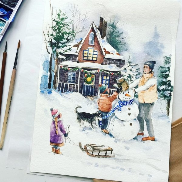 Рождество акварель